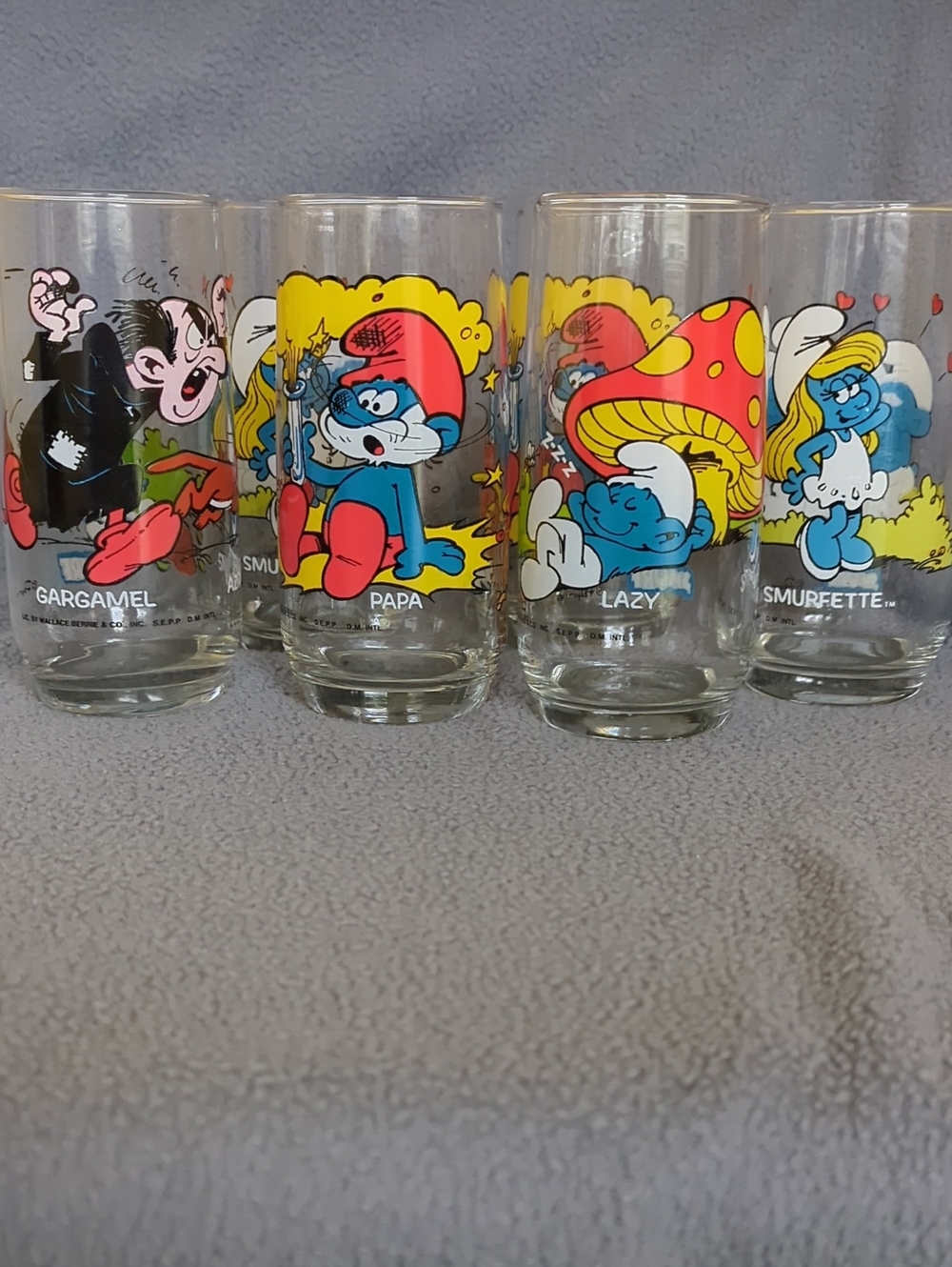 Smurfs Vintage 1982 Set Of 6 Drinking Glasses.